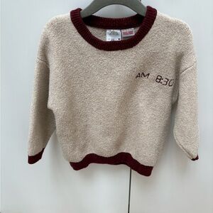 Zara kids boys girls Beige and Burgundy ringer Sweater size 2-3T